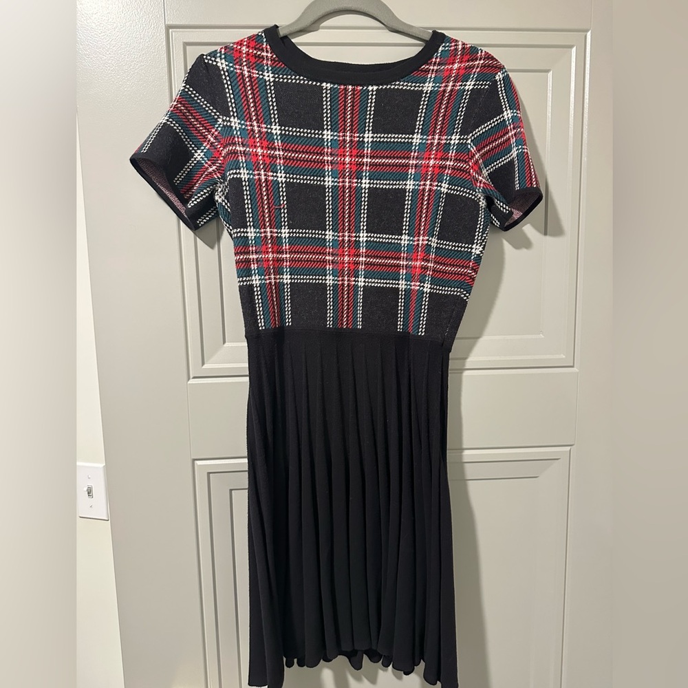 Draper James Black and Red Plaid Midi Sweater Dress